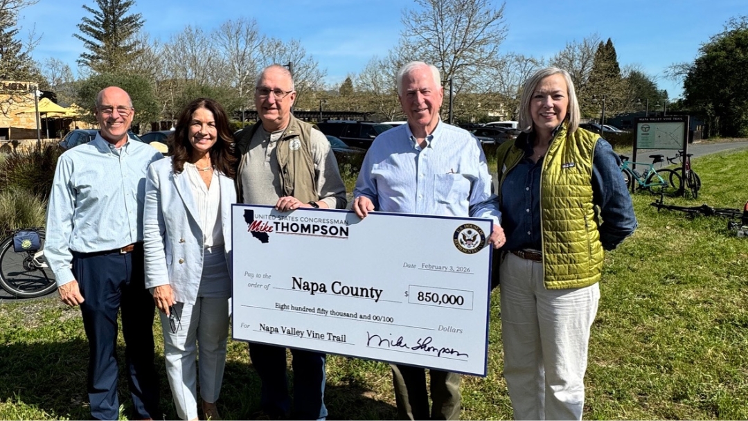 Rep. Thompson Present Check to Napa Valley Vine Trail Coalition
