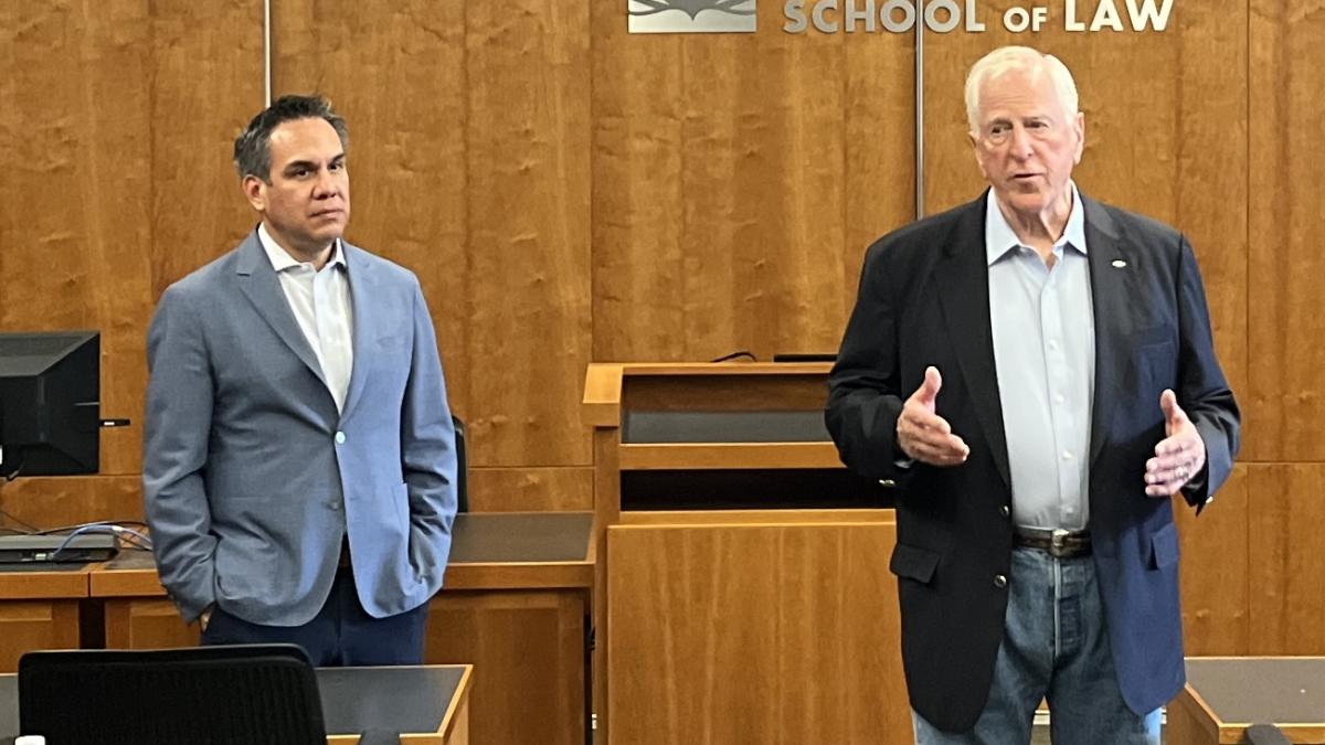 Rep. Thompson and Chairman Aguilar speaking to a group of UC Davis students.