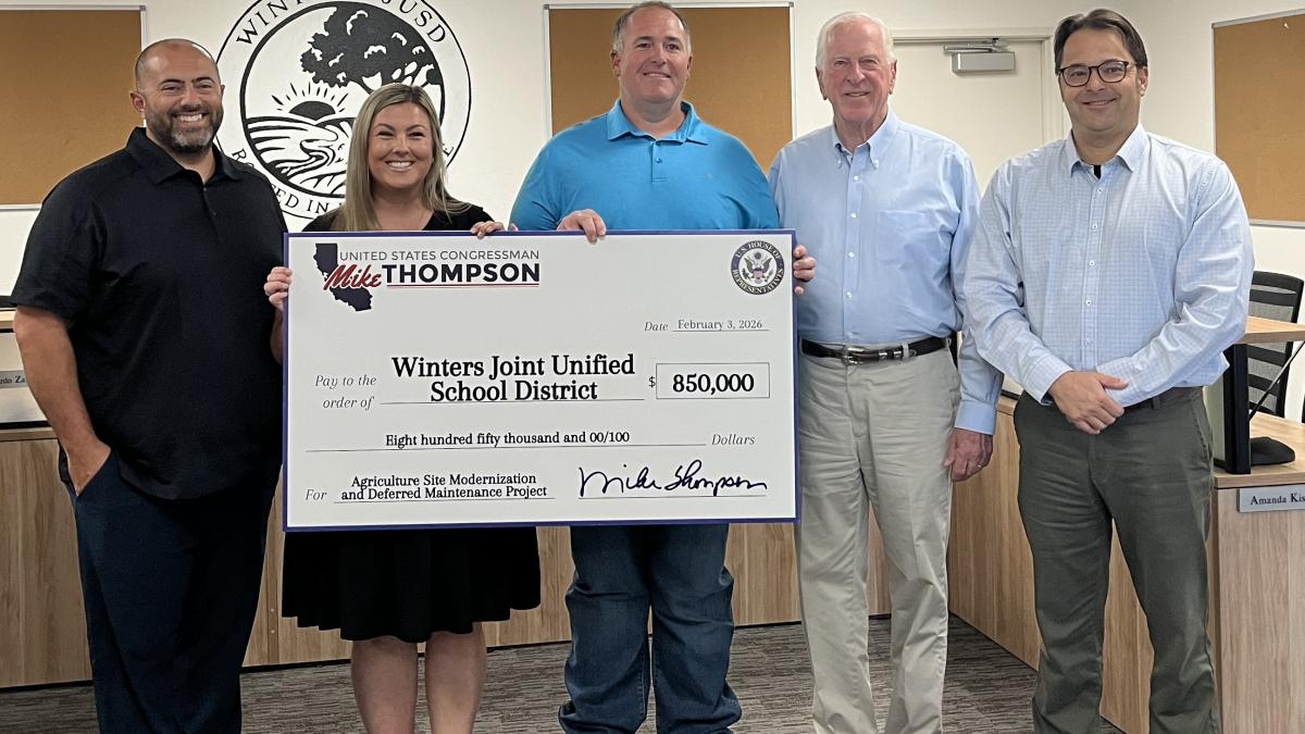 Rep. Mike Thompson presents $850,000 check to the Winters Joint Unified School District.