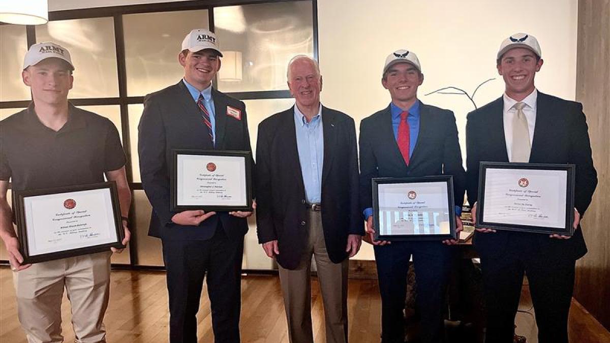 Elliott Black-Holcroft, Christopher Palchak, Rep. Thompson, Blake Fuchslin, Soren DeYoung (not pictured: John Paul Baker)
