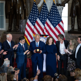(from left to right) Former U.S. Representative Tom Graves, Rep. Mike Thompson (CA-04), Speaker of the House Mike Johnson, Greg LeMond, Kathy LeMond, and their children