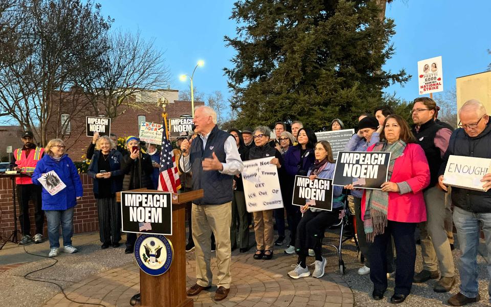 Rep. Thompson at the FIRE NOEM Day of Action in Woodland