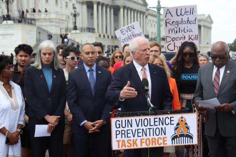 Photo of Rep. Thompson and other congressional and civilian gun violence prevention leaders at a press conference.