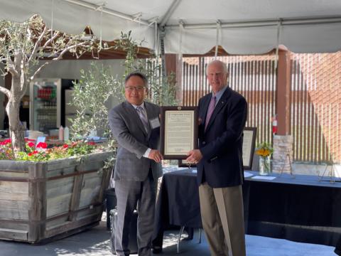 Rep. Mike Thompson presents CRS to Councilmember Jack Ding 