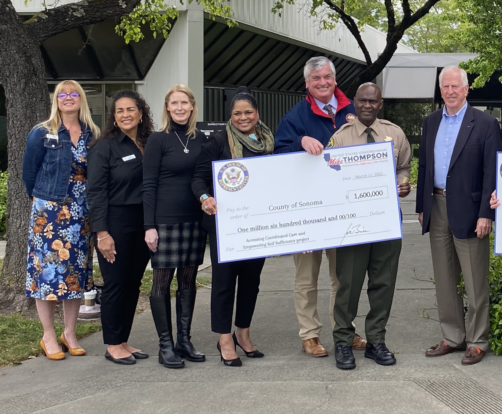 Thompson Presents $1.6 Million Check to Sonoma County